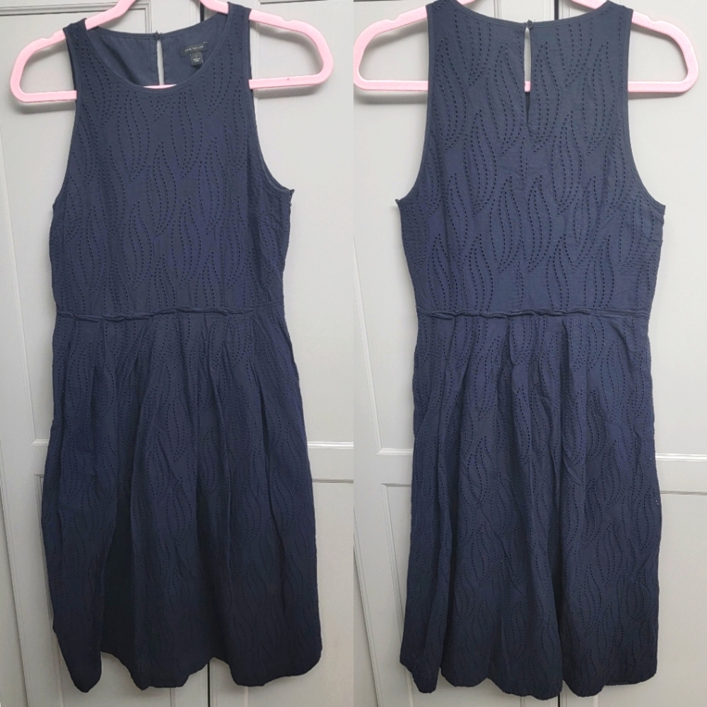 ANN TAYLOR size 6 Cotton Navy Eyelet Embroidered Sleeveless